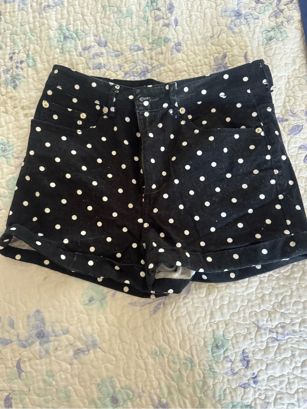 Forever 21 Black Polka Dot High-Waist Denim Shorts